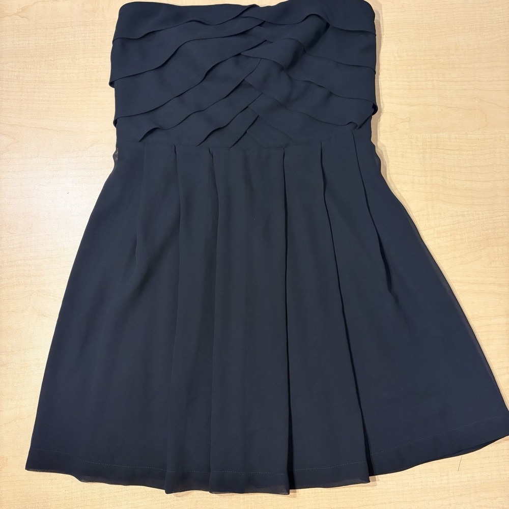 Express Strapless Navy Blue Cocktail Dress Size 6‎ Pleated Bodice Fit Flare